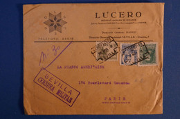 J25 ESPAGNE BELLE LETTRE  RARE + CENSURE 1938 GUERRE D ESPAGNE MADRID -SEVILLE POUR PARIS FRANCE + AFFRANCH. INTERESSANT - Republikeinse Censuur