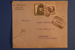 J25 ESPAGNE BELLE LETTRE  ASSEZ RARE 1937 GUERRE D ESPAGNE BARCELONA POUR CHERBOURG FRANCE + AFFRANCH. PLAISANT - Bolli Di Censura Repubblicana