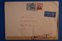 J25 ESPAGNE BELLE LETTRE  ASSEZ RARE+CENSURE 1937 GUERRE D ESPAGNE VALENCIA POUR PARIS 16 FRANCE + AFFRANCH. INTERESSANT - Republikeinse Censuur