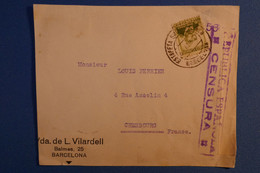 J25 ESPAGNE LETTRE DEVANT ASSEZ RARE+CENSURE 1937 GUERRE D ESPAGNE BARCELONA POUR CHERBOURG FRANCE + AFFRANCH.INTERESANT - Republikeinse Censuur