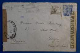 J25 ESPAGNE BELLE LETTRE RARE+ CENSURE 1945 GUERRE MADRID POUR ANGERS FRANCE + AFFRANCH. INTERESSANT - Republikeinse Censuur