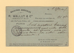 Type Sage - Entier Repique Machines Agricoles Wallut - Paris - 1897 - Destination Suisse - 1877-1920: Semi-Moderne