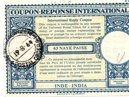 India - Coupon-réponse 63 Naye Paise - Modèle Lo 17A C 22 - IRC CRI IAS - Delhi 1964 - Ohne Zuordnung
