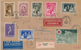 BELGIUM BELGIQUE RED CROSS COMPLETE SET ON REGISTERED COVER FIRST DAY ANTWERPEN 01.04.1939 TO LONDON - Lettres & Documents