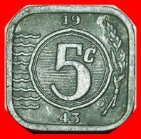 • OCCUPATION BY GERMANY (1941-1943) SUN: NETHERLANDS ★ 5 CENTS 1943! WILHELMINA (1890-1948)! LOW START ★ NO RESERVE! - 5 Cent