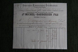 Facture Ancienne - THIERS, MICHEL - GAUDISSIER Fils, Merceries, Rubans , Boutons De Nacre, Coutellerie... - 1800 – 1899