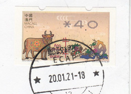 Macau 2021 Feb 20 (First Day Of Issue), COVID-19 Postmarked, ATM Year Of Ox, Postal Used To Hong Kong - Storia Postale