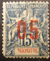 MAYOTTE 1912, Type Groupe Surchargé Yvert No 23 A, VARIETE CHIFFRES ESPACÉS 05 Sur 15 C Bleu , Neuf * MH - Nuovi