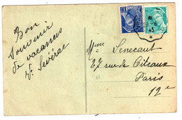 Carte Postale Mercure 50c Turquoise 10c Bleu Yv 412 459 Ob 1943 - 1938-42 Mercurio