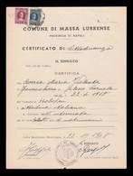 Comune Di Massa Lubrense (Napoli) - Certificato Di Cittadinanza - 1948  (Con Marche Da Bollo Lire 20 E Lire 4) - Cachets Généralité
