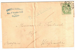 PARIS Papier D'Affaires   TAMPON BLEU Pour Justifier Le Tarif  5c Blanc Yv 111 Ob 1902 - 1900-29 Blanc
