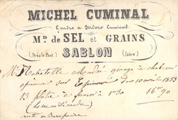 Rare Carte Commercial De Michel Cuminal Marchand De Sel Et De Grains à SABLONS Isère Près Du Pont Datée De 1833 - 1800 – 1899