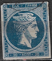 GREECE 1872-76  Large Hermes Meshed Paper Issue 20 L Blackish Blue Vl. 55 B / H 41 C - Gebraucht