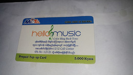 Myanmar-hello Music-prepiad Top Up Card-(21)-(1120000014815003)-(5.000ks)-used Card+1card Prepiad Free - Myanmar (Burma)