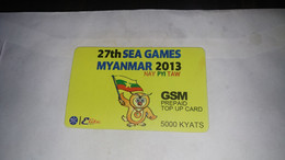 Myanmar-27th Sea Games Myanmar 2013-(22)-(2211130501198067)-(5.000kyats)-used Card+1card Prepiad Free - Myanmar