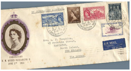 (HH 22) New Zealand To Hamilton Via London - FDC Cover - Queen Elizabeth II Coronation Set Of Stamps - Briefe U. Dokumente