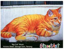 (HH 25) Malaysia - Street Art - Big Cat Mural In George Town Penang (posted To Australia From Italy 2014) - Katzen