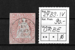 1854-1862 Helvetia (ungezähnt) → Zentrischer Zweikreis Stempel ORBE     ►SBK-24B3.IV Zwei Seiten Mit Nebenmarke ◄ - Gebraucht