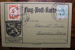 1912 Flug Post Karte Flugpost Am Rhein Und Am Main Darmstadt Air Mail Reich DR Allemagne Consul Bremen - Covers & Documents