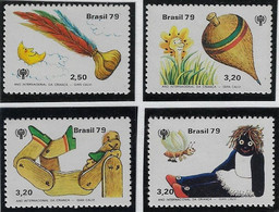 Brazil 1979 Complete Series 4 Stamp International Of The Year Child Toy Jumping Jack Rag-doll Shuttlecock Spinning Top - Muñecas