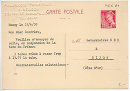 Carte 70c Mercure "repiquée" à La Machine à écrire 'Laboratoire REY / Dijon' - Cartes Postales Repiquages (avant 1995)