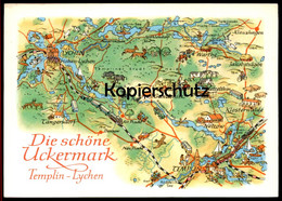 ÄLTERE POSTKARTE LANDKARTE DIE SCHÖNE UCKERMARK TEMPLIN GANDENITZ KLOSTERWALDE NETZOW WARTHE KLAUSHAGEN DENSOW Map AK - Templin