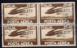 TRIESTE A 1949 - 1952 AMG - FTT ITALIA ITALY OVERPRINTED POSTA AEREA CAMPIDOGLIO E DEMOCRATICA LIRE 25 BLOCK USATO USED - Luchtpost