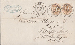 Preussen Brief Mef Minr.2x 18 K2 Hamburg 27.6.65 Gel. Nach Böhmen - Prussia