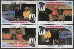 TUVALU-Nui 1986 Westminister Abbey Wedding Ginger Poolboy Se-te.$1 OVPT.4-BLOCK Overprint - Abbeys & Monasteries