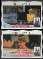 TUVALU-Nui 1986 Westminister Abbey Wedding Ginger Poolboy Se-te.$1 OVPT.2 Stamps Overprint - Abbeys & Monasteries