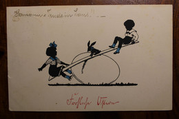 CPA Ak 1923 Fröhliche Ostern Osterreich Illustrateur Freunde Schatten Scherenschnitt Freuden Silhouette Kinder Enfants - Silhouetkaarten