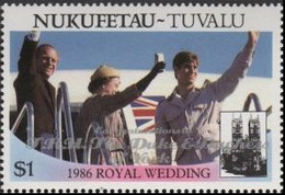 TUVALU-Nukufetau 1986 Airplane Union Jack Flag Wedding Andrew Queen Elizabeth $1 OVPT - Abbeys & Monasteries