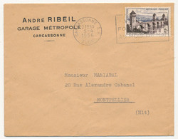 FRANCE - Enveloppe En-tête "André Ribeil - Garage Métropole - CARCASSONNE" OMEC Carcassonne 5/4/1956 S/ 12F Valentré - 1950 - ...