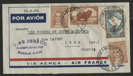 ARGENTINE Pli Par Avion Pour Lyon Via AIR FRANCE En 1938 (voir Description) - Cartas & Documentos