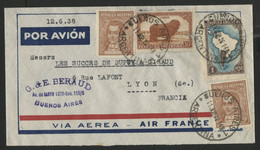 ARGENTINE Pli Par Avion Pour Lyon Via AIR FRANCE En 1938 (voir Description) - Lettres & Documents