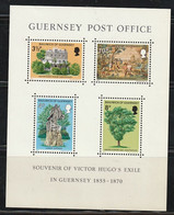 Guernesey. Souvenir Sheet Of 4 Mint Stamps. Scott N° 123-126. 1975. Exile Of Victor Hugo In Guernesey. 1855-1870. - Ecrivains