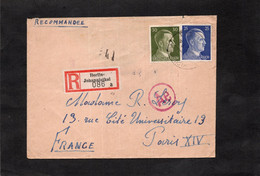 LSC Pour Paris - Recommandé BERLIN  JOHANNISTHAL & Griffe Censure Ae - Timbres Hitler 25p & 30p - Storia Postale