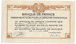 1915 MONT LOUIS (PYRENEES ORIENTALES) - MME MERCADE CASIMIR - VERSEMENT D OR POUR LA DEFENSE NATIONALE - Documents