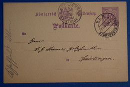 K4 WUTTENBERG BELLE CARTE 1888 ULM POUR GEISLINGEN ALLEMAGNE  + AFFRANCHISSEMENT INTERESSANT - Postal  Stationery