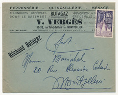 FRANCE - Env. En-tête "Ferronnerie - Quincaillerie - V.VERGES Montpellier" (Réchaud  BUTAGAZ) -  1955  S/ 12F Quimper - 1950 - ...