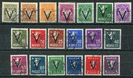 NORWAY 1941 Posthorn And Lion Without Watermark Overprinted V  Complete Used.  Michel 237Y-256Y. - Gebruikt