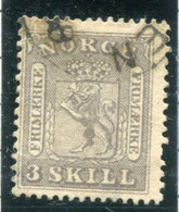 NORWAY 1867 Arms 3 Sk. Grey Fine Used.  Michel 7 - Oblitérés