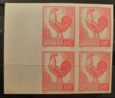 France 1944 N°633 Coq Et Marianne D'Alger Bloc De 4 Nd BdF Cote Maury 320€  ** TB - 1944 Coq Et Marianne D'Alger