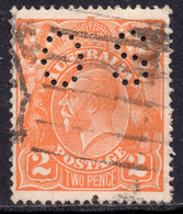 Australia 1915 -1923 - King George V - 2 Pence - Perfin "OS" - Perforiert/Gezähnt