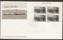 1975  Calgary Centennial  Sc 667  Plate Block Of 4 - 1971-1980