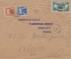 1945- Enveloppe  De Fort De France Affr. Timbre Fiscaj 2 Fr  Pour La France TAXE   Double 4 F -au Dos Contrôle Postal - Lettres & Documents