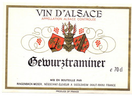 Etiket Etiquette - Vin Wijn - D'Alsace - Gewurztraminer - Ringenbach Moser - Sigolsheim - Gewurztraminer