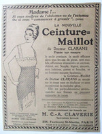 PUB 1921 LA NOUVELLE CEINTURE MAILLOT DU DOCTEUR CLARANS M. C.- A. CLAVERIE FBG SAINT MARTIN PARIS - Andere & Zonder Classificatie