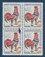 France 1962 Coq N°1331** Bloc De 4 De Feuilles Avec Variété Bombe Bleue TTB - 1962-1965 Haan Van Decaris