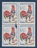 France 1962 Coq N°1331** Bloc De 4 De Feuilles Avec Variété Bombe Bleue TTB - 1962-1965 Coq De Decaris